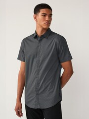 Armani Exchange Navy Geo Logo Print Short Sleeve Shirt - Image 1 of 5