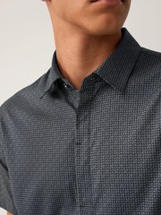 Armani Exchange Navy Geo Logo Print Short Sleeve Shirt - Image 3 of 5