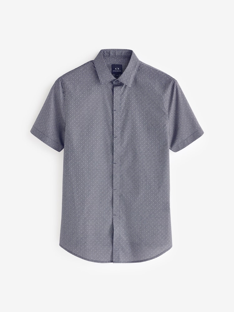 Armani Exchange Navy Geo Logo Print Short Sleeve Shirt - Image 5 of 5