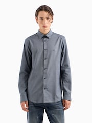 Armani Exchange Navy Houndtooth Long Sleeve 100% Cotton Shirt - Image 1 of 5
