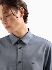Armani Exchange Navy Houndtooth Long Sleeve 100% Cotton Shirt - Image 4 of 5