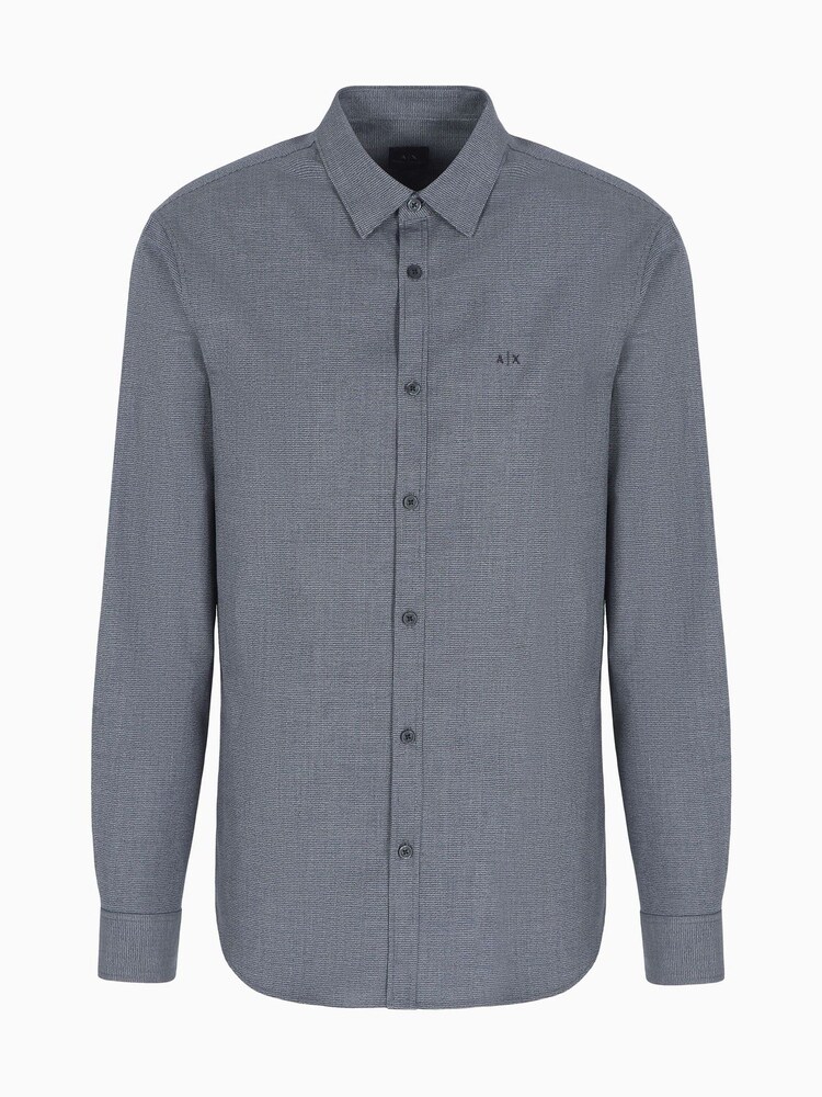 Armani Exchange Navy Houndtooth Long Sleeve 100% Cotton Shirt - Image 5 of 5