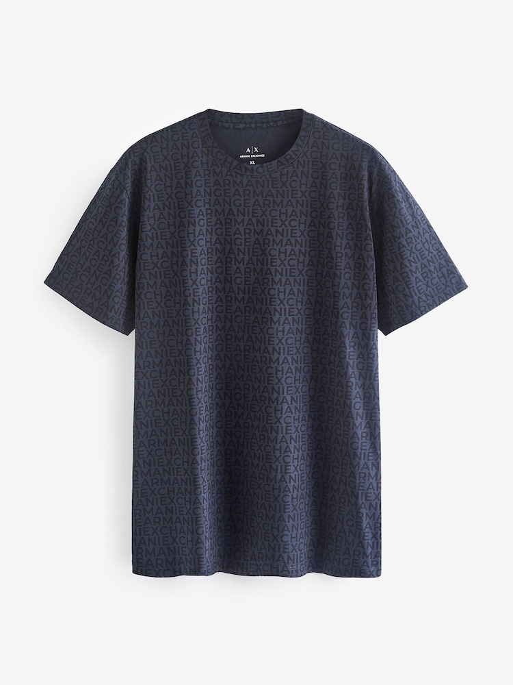 Armani Exchange T-Shirt aus 100% Baumwolle mit marineblauem Monogramm-Logo-Print - Bild 4 von 4