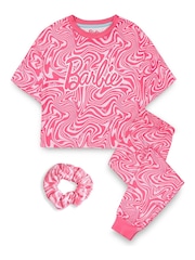 Vanilla Underground Pink Girls Barbie Long Leg Pyjamas and Scrunchie - Image 1 of 5