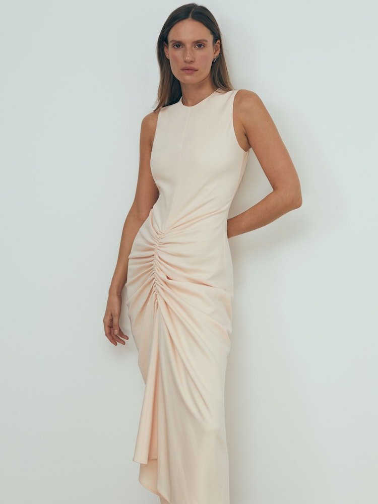 Reiss Blush Felicity Ruched Bodycon Midi Dress - Image 1 of 6 Reiss Blush Felicity Ruched Bodycon Midi Dress - Image 1 of 6
