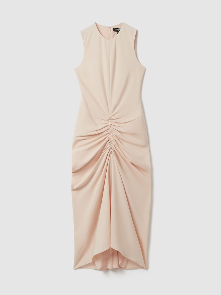 Reiss Blush Felicity Ruched Bodycon Midi Dress - Image 2 of 6 Reiss Blush Felicity Ruched Bodycon Midi Dress - Image 2 of 6