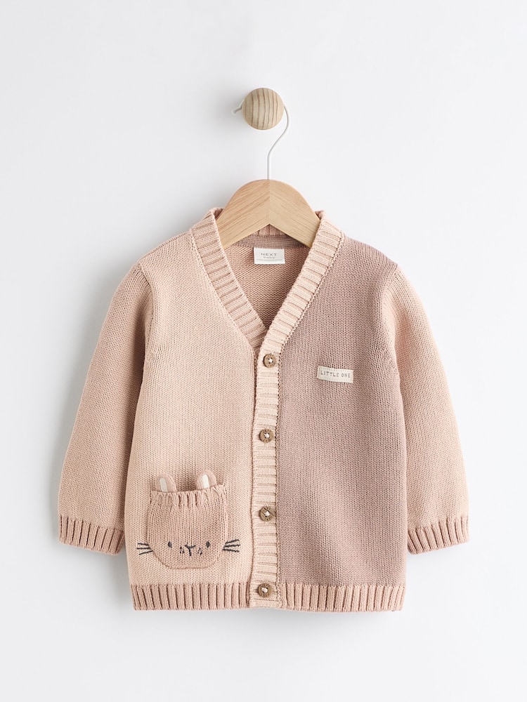 Beige Baby Bunny 100% Cotton Knitted Cardigan - Image 1 of 7