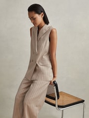 Reiss Neutral Odette Wool Blend Striped Double Breasted Waistcoat - Image 1 of 6