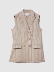 Reiss Neutral Odette Wool Blend Striped Double Breasted Waistcoat - Image 2 of 6
