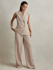Reiss Neutral Odette Wool Blend Striped Double Breasted Waistcoat - Image 3 of 6