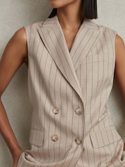 Reiss Neutral Odette Wool Blend Striped Double Breasted Waistcoat - Image 4 of 6