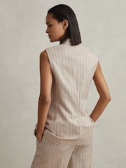 Reiss Neutral Odette Wool Blend Striped Double Breasted Waistcoat - Image 5 of 6
