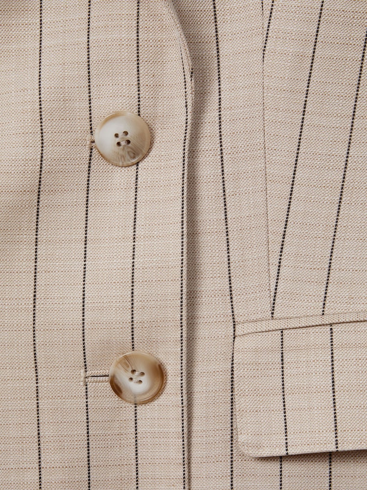 Reiss Neutral Odette Wool Blend Striped Double Breasted Waistcoat - Image 6 of 6