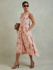 Reiss Blush Becci Printed Open Back Midi Dress - Image 3 of 5