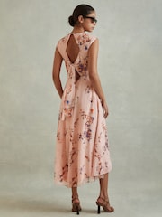 Reiss Blush Becci Printed Open Back Midi Dress - Image 4 of 5