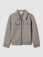 Reiss Taupe Medina Interlock Jersey Zip-Through Jacket - Image 2 of 6