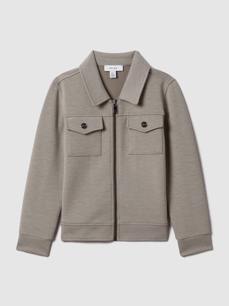 Reiss Taupe Medina Interlock Jersey Zip-Through Jacket - Image 2 of 6