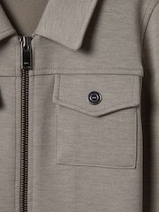 Reiss Taupe Medina Interlock Jersey Zip-Through Jacket - Image 6 of 6