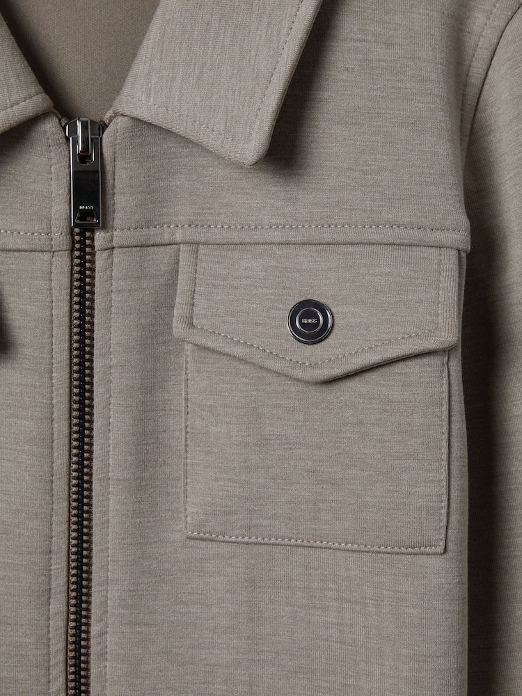 Reiss Taupe Medina Interlock Jersey Zip-Through Jacket - Image 6 of 6