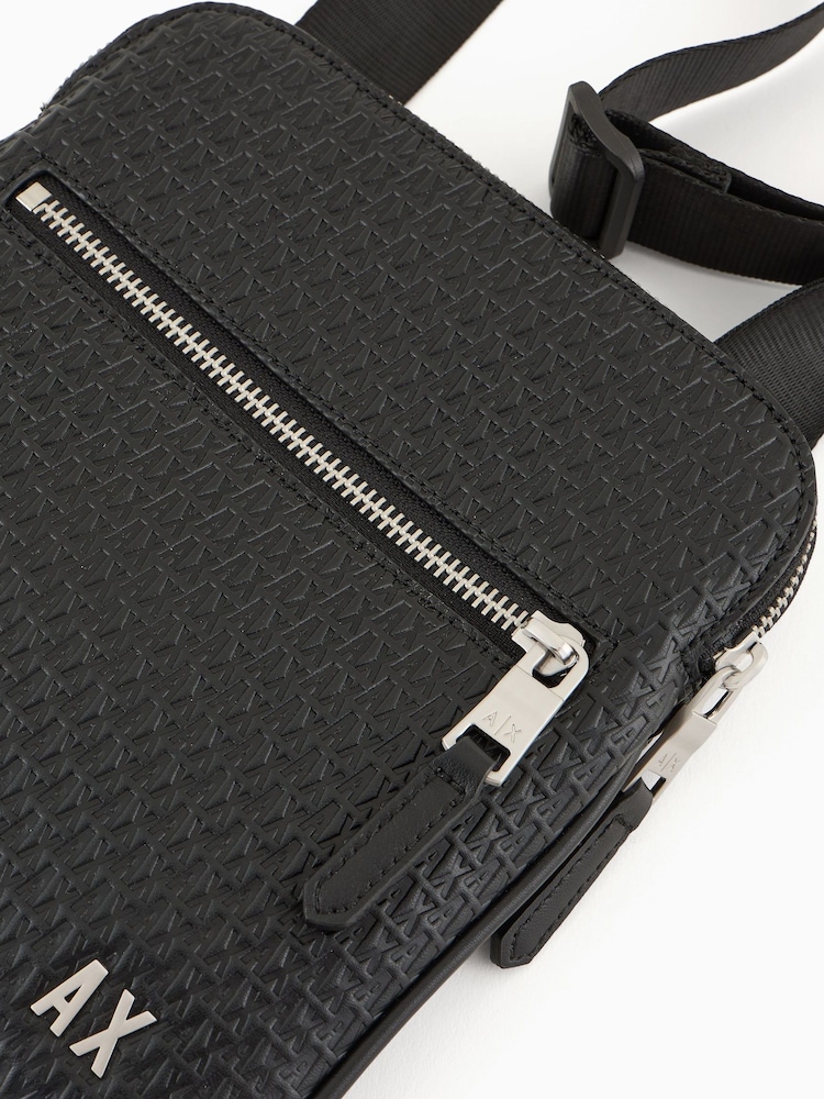 Armani Exchange Elba Textured Flat Crossbody Black Bag - Image 4 of 4