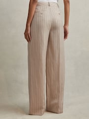 Reiss Neutral Odette Petite Wool Blend Striped Wide Leg Trousers - Image 4 of 7