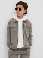 Reiss Taupe Medina Interlock Jersey Zip-Through Jacket - Image 1 of 7