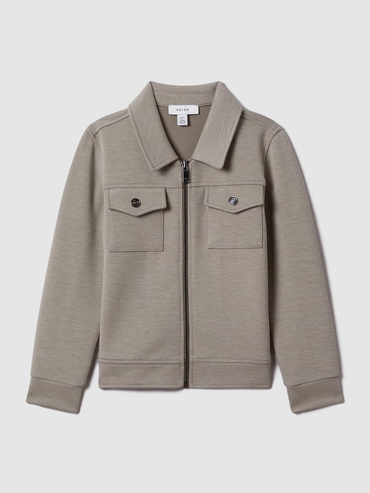 Reiss Taupe Medina Interlock Jersey Zip-Through Jacket - Image 2 of 7