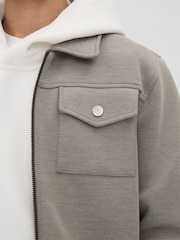 Reiss Taupe Medina Interlock Jersey Zip-Through Jacket - Image 4 of 7