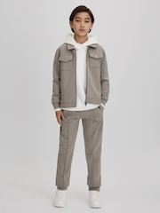 Reiss Taupe Medina Interlock Jersey Zip-Through Jacket - Image 6 of 7