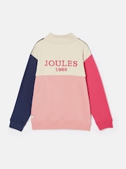 Joules Girls' Elliot Multi Colour Block Quarter Zip Sweatshirt - Image 2 of 3