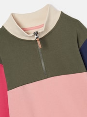 Joules Girls' Elliot Multi Colour Block Quarter Zip Sweatshirt - Image 3 of 3