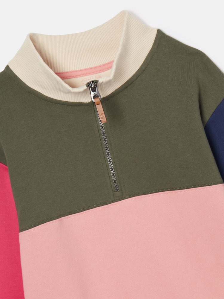 Joules Girls' Elliot Multi Colour Block Quarter Zip Sweatshirt - Image 3 of 3