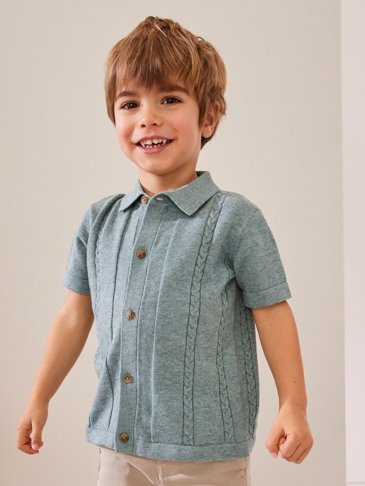 Blue Short Sleeve Button 100% Cotton Through Polo Shirt (3mths-7yrs) - Image 1 of 6