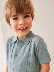 Blue Short Sleeve Button 100% Cotton Through Polo Shirt (3mths-7yrs) - Image 2 of 6