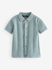 Blue Short Sleeve Button 100% Cotton Through Polo Shirt (3mths-7yrs) - Image 4 of 6