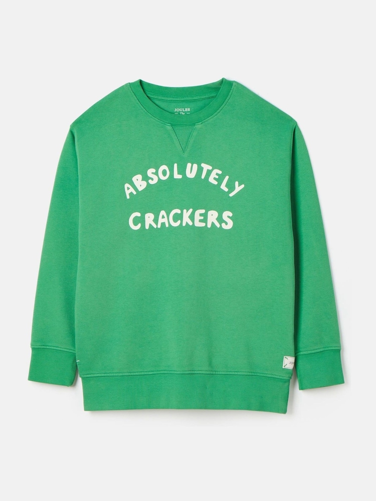 Joules Kids' Sundaze Dark Green Crew Neck Slogan Sweatshirt - Image 1 of 3 Joules Kids' Sundaze Dark Green Crew Neck Slogan Sweatshirt - Image 1 of 3