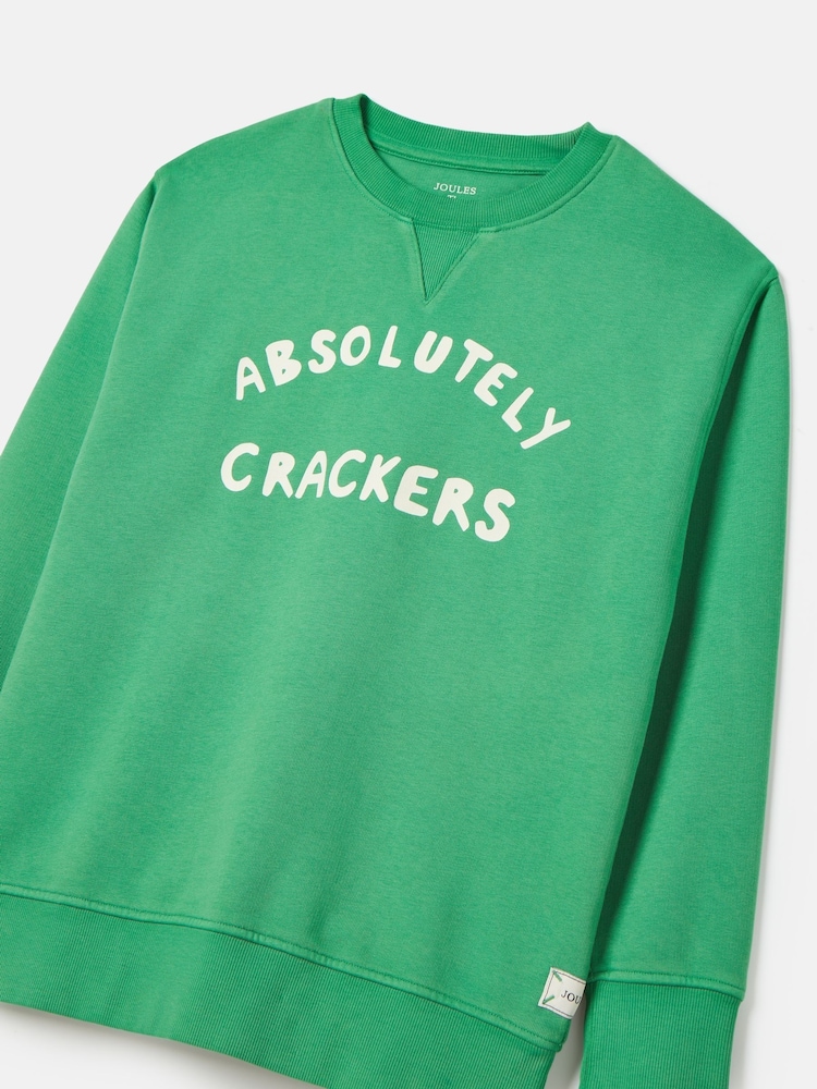 Joules Kids' Sundaze Dark Green Crew Neck Slogan Sweatshirt - Image 2 of 3 Joules Kids' Sundaze Dark Green Crew Neck Slogan Sweatshirt - Image 2 of 3