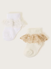 Monsoon Gold Baby Sparkle Lace Socks 2 Pack - Image 1 of 2