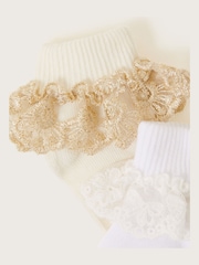 Monsoon Gold Baby Sparkle Lace Socks 2 Pack - Image 2 of 2