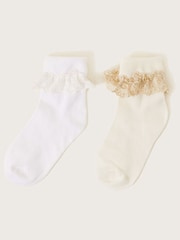 Monsoon White Gold Lace Trim Socks 2 Pack - Image 1 of 2