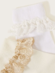 Monsoon White Gold Lace Trim Socks 2 Pack - Image 2 of 2