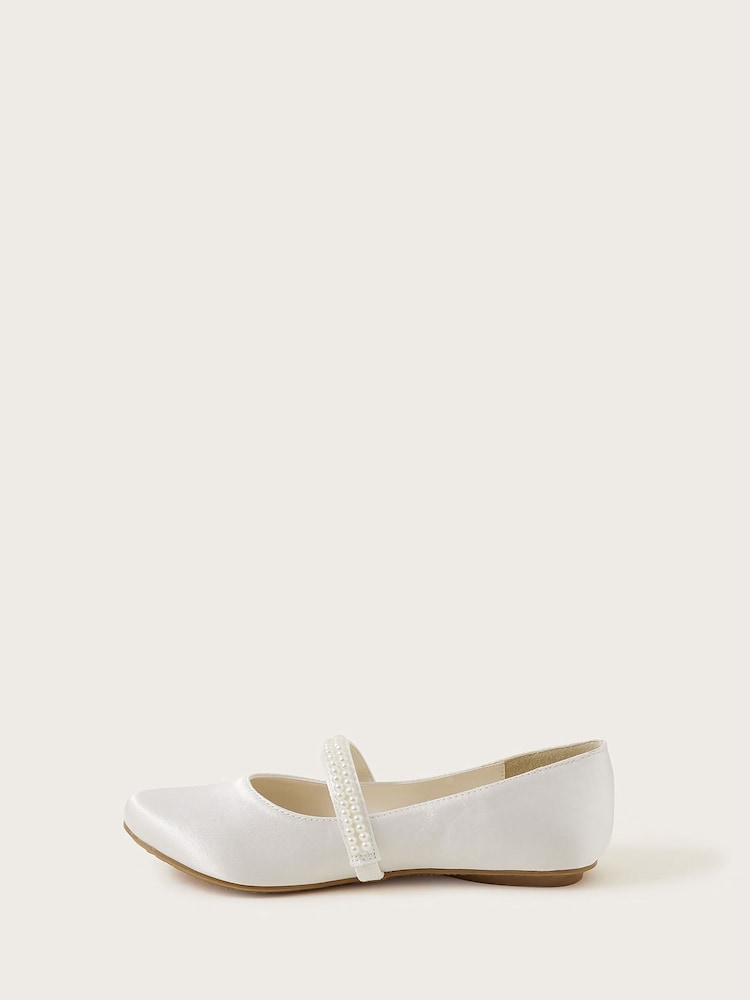 Monsoon White Communion Pearl Strap Ballerina Flats - Image 1 of 3
