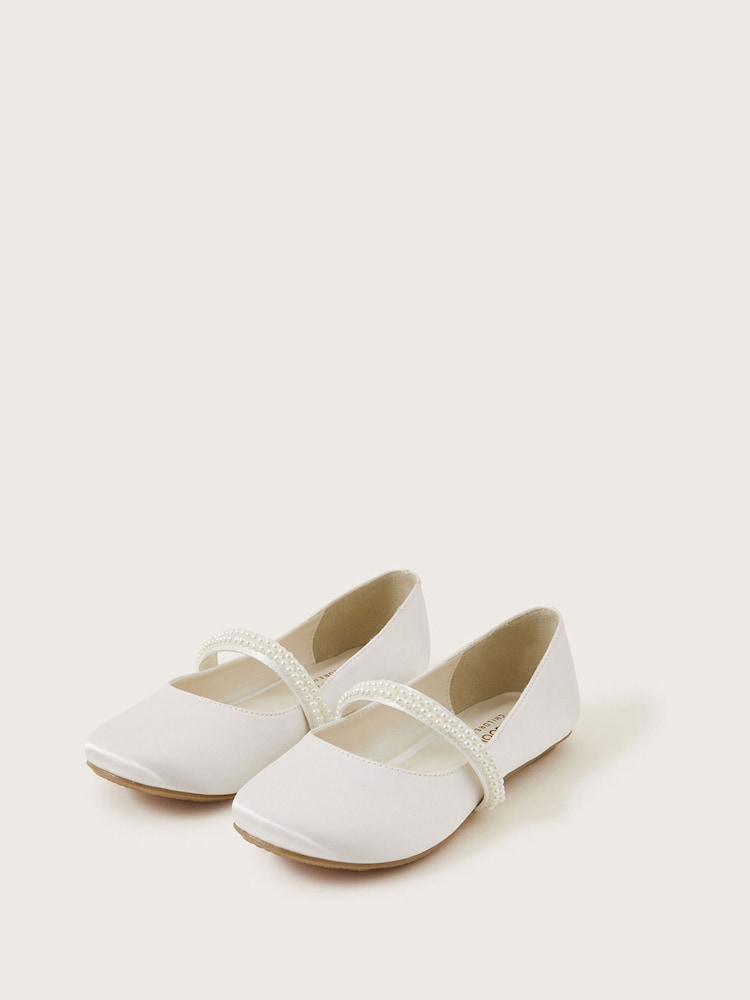 Monsoon White Communion Pearl Strap Ballerina Flats - Image 2 of 3