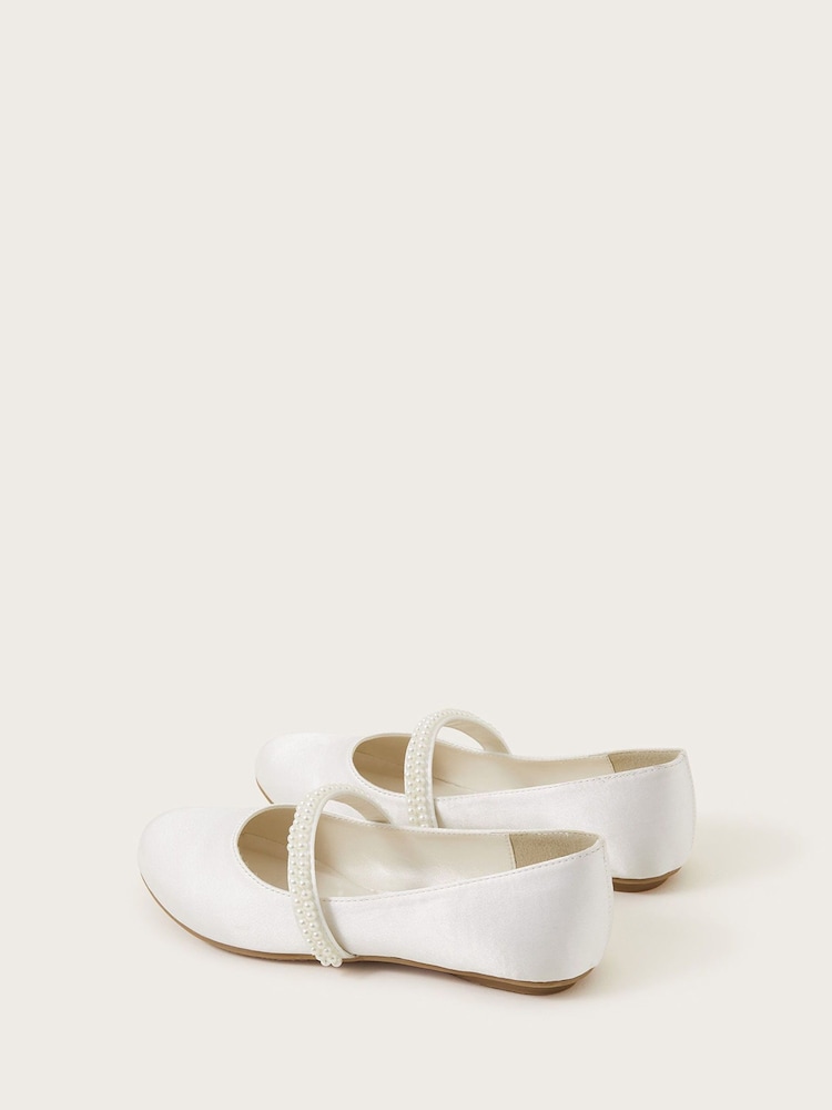 Monsoon White Communion Pearl Strap Ballerina Flats - Image 3 of 3