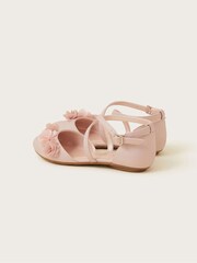 Monsoon Pink Pom Pom Shimmer Criss-Cross Ballerina Flats - Image 2 of 3