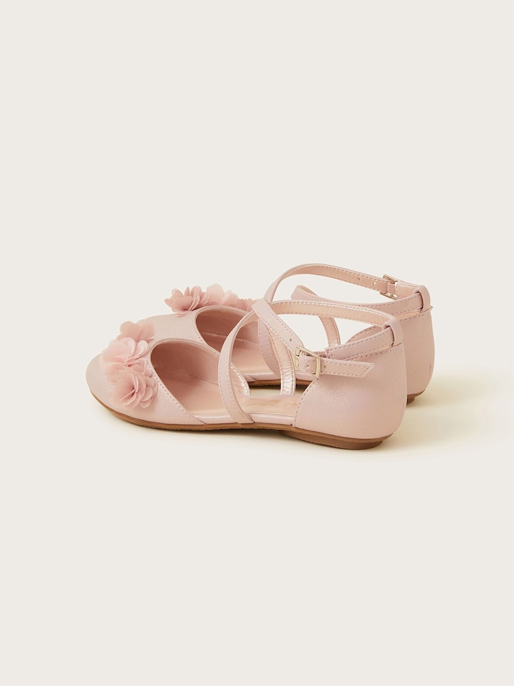 Monsoon Pink Pom Pom Shimmer Criss-Cross Ballerina Flats - Image 2 of 3
