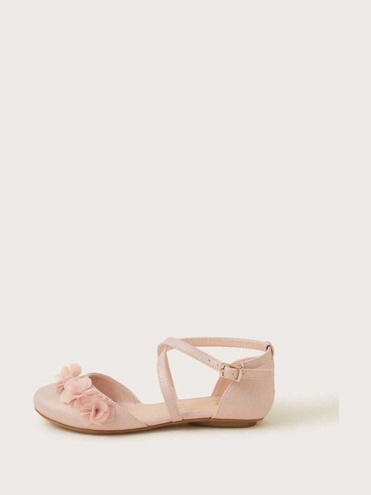 Monsoon Pink Pom Pom Shimmer Criss-Cross Ballerina Flats - Image 3 of 3