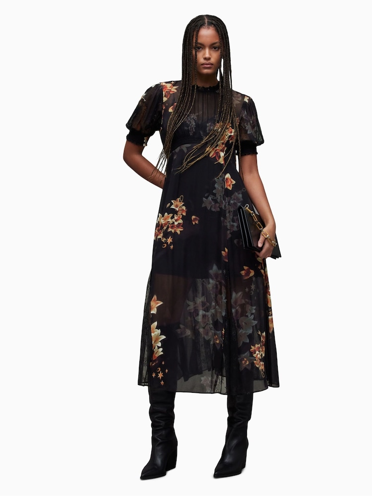 AllSaints Black Laverna Stargazer Dress - Image 1 of 6