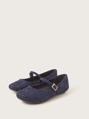 Monsoon Blue Glitter Lace Ballerina Flats - Image 1 of 3