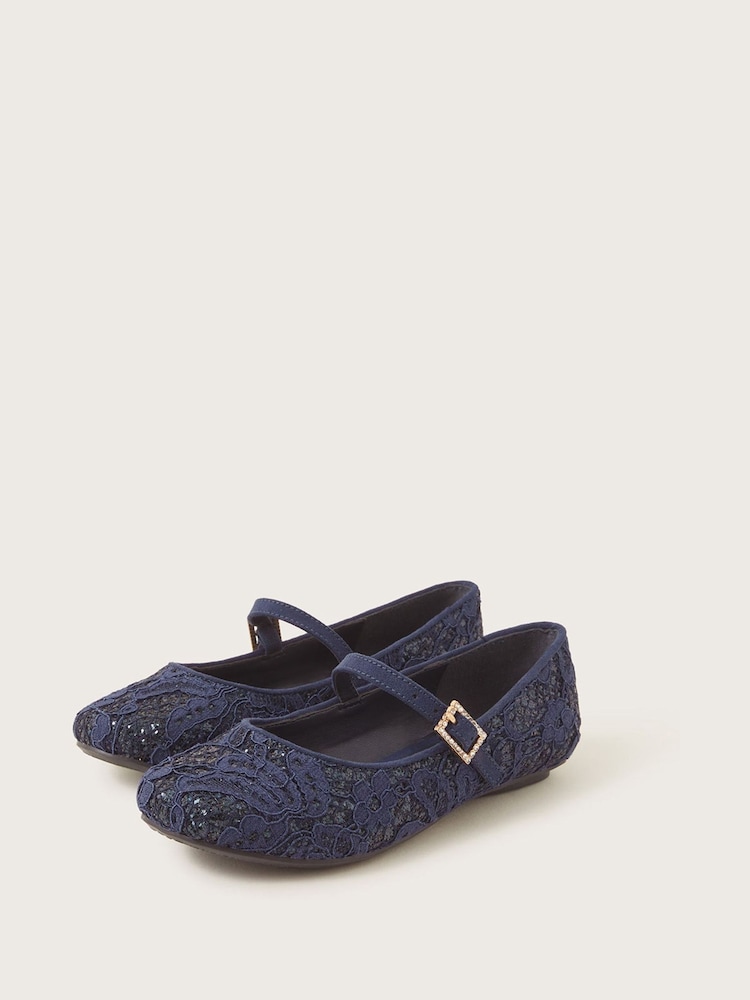Monsoon Blue Glitter Lace Ballerina Flats - Image 1 of 3